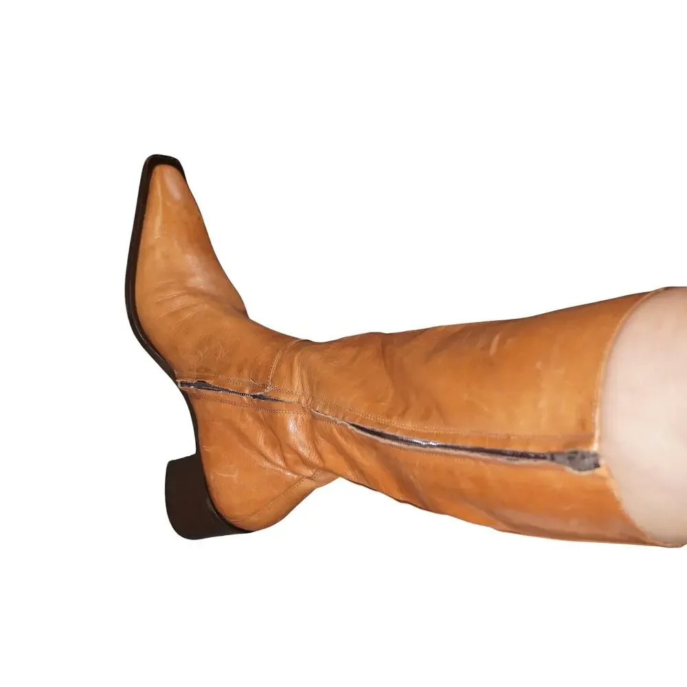 Spaziomoda Bologna Italian Leather Mid Calf Boots Tan Pointed Toe Size 40 - Picture 13 of 13